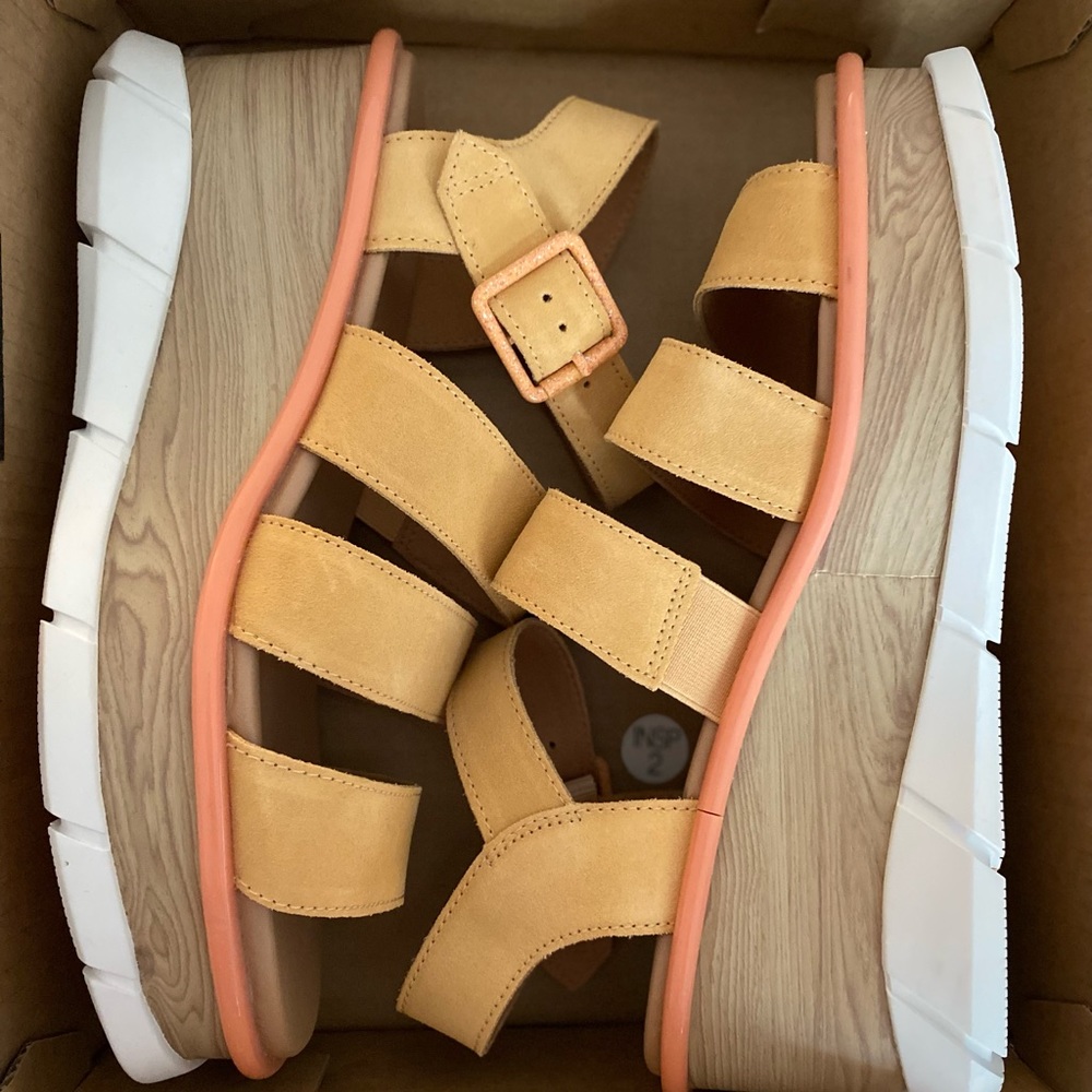 Sorel Mustard Yellow Strappy Wedge Sandals - Picture 4 of 6